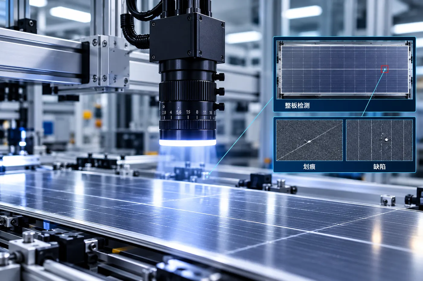 Line scan camera inspecting a moving web with a large-format line scan lens