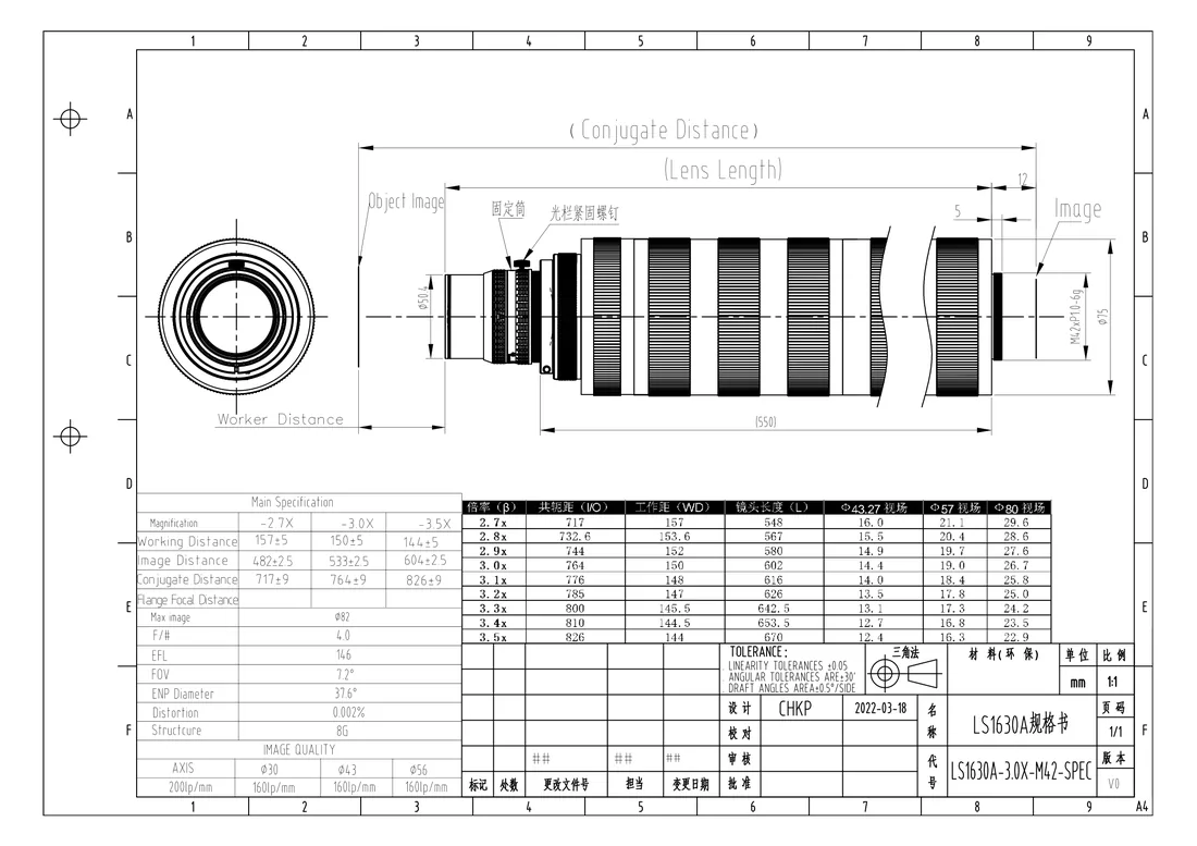 LS1630A dimensional drawing and specification table, from the LS1630A datasheet