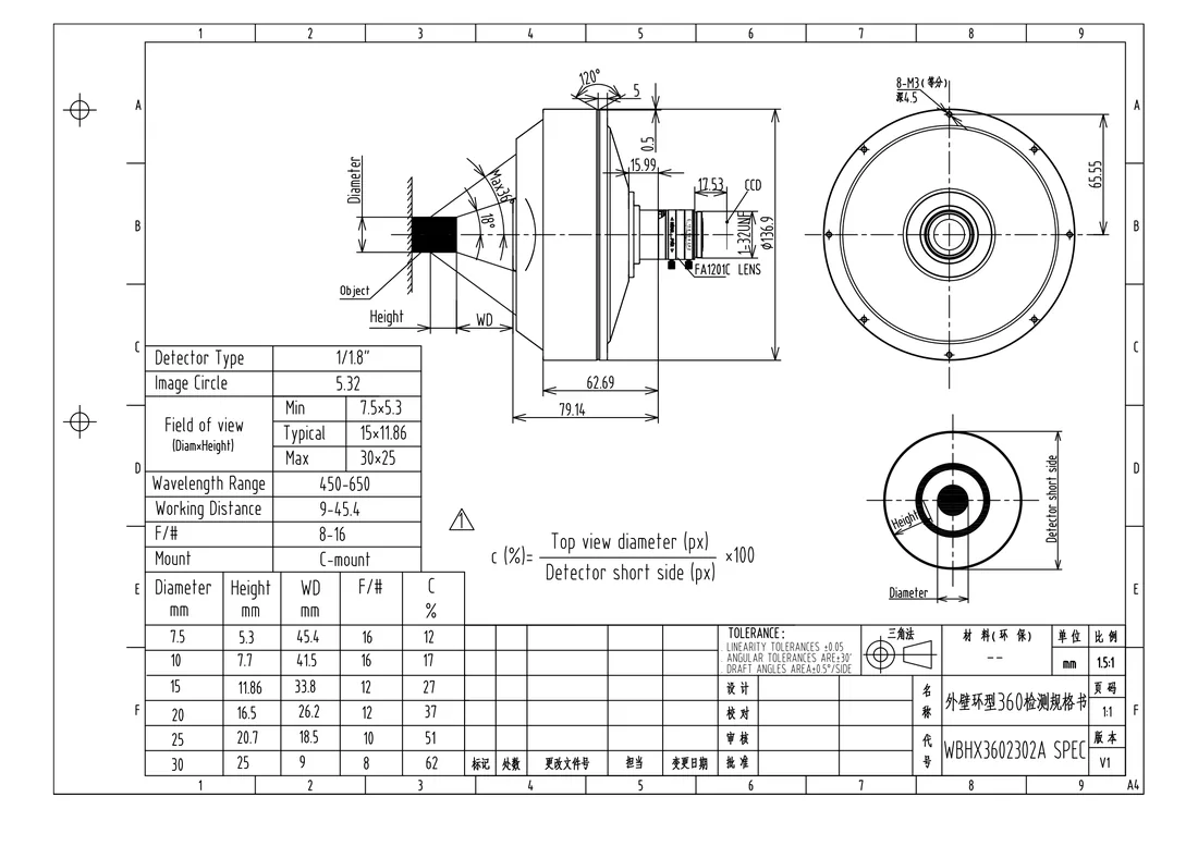WBHX3602302A dimensional drawing and specification table, from the WBHX3602302A datasheet