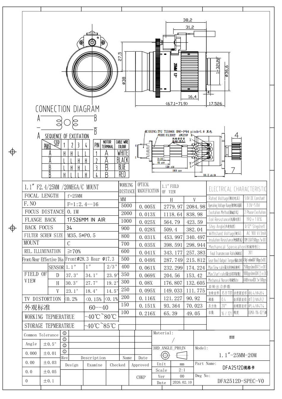 DFA2512D dimensioned drawing and specification sheet
