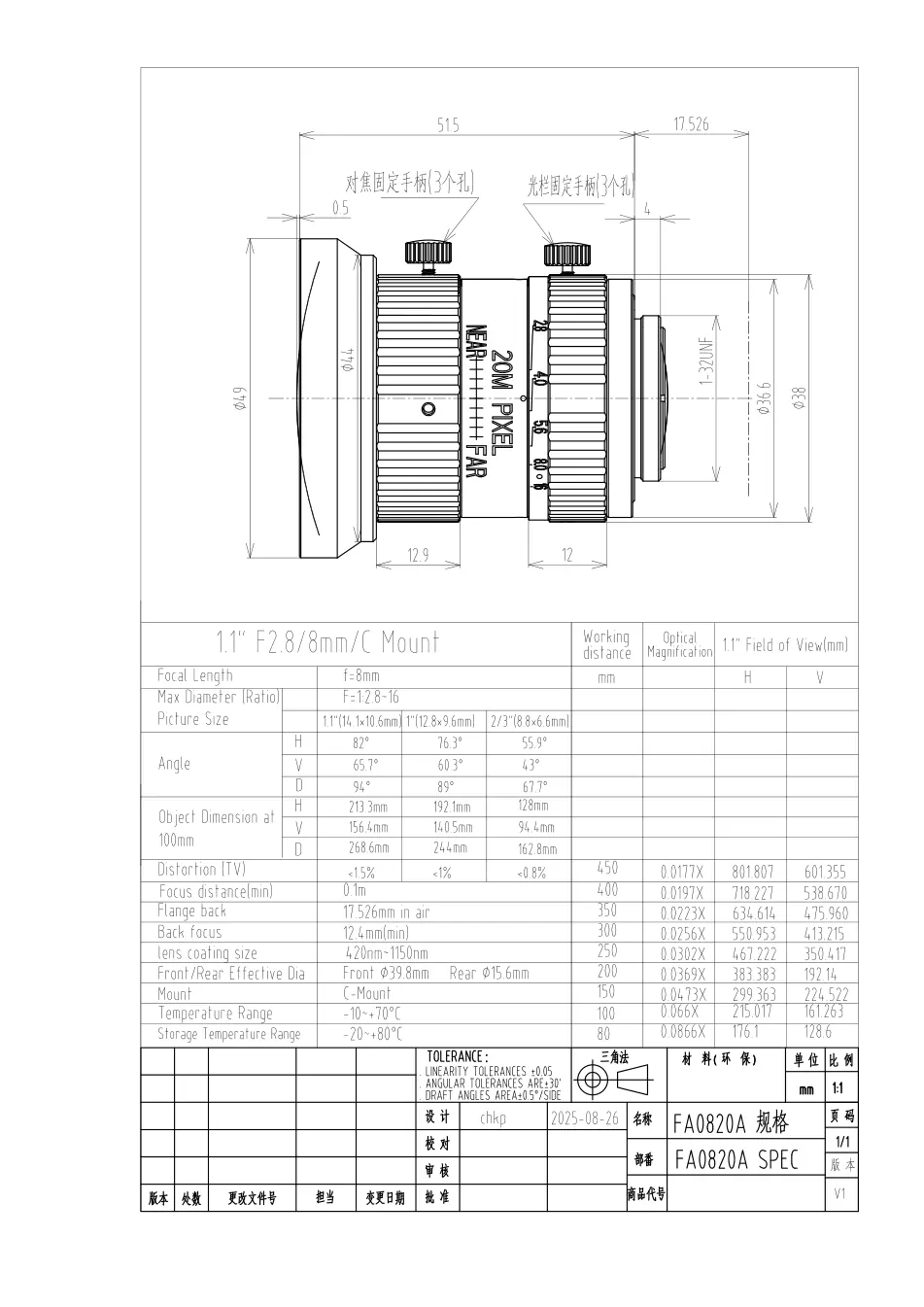FA0820A dimensioned drawing