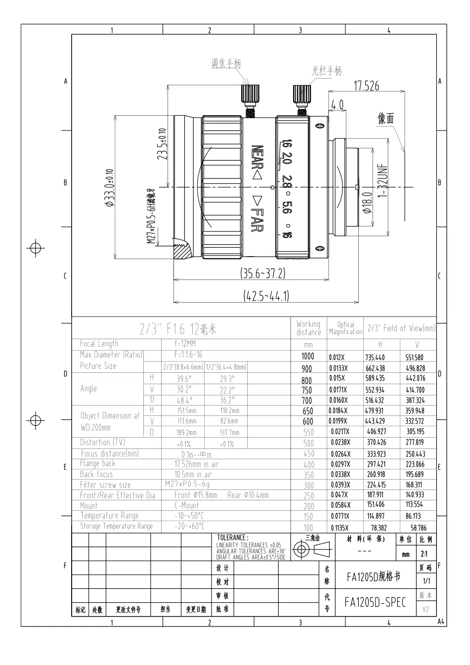 FA1205D dimensioned drawing