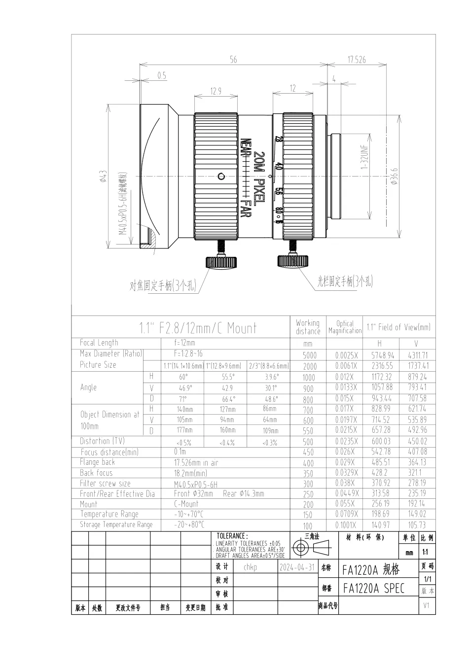FA1220A dimensioned drawing
