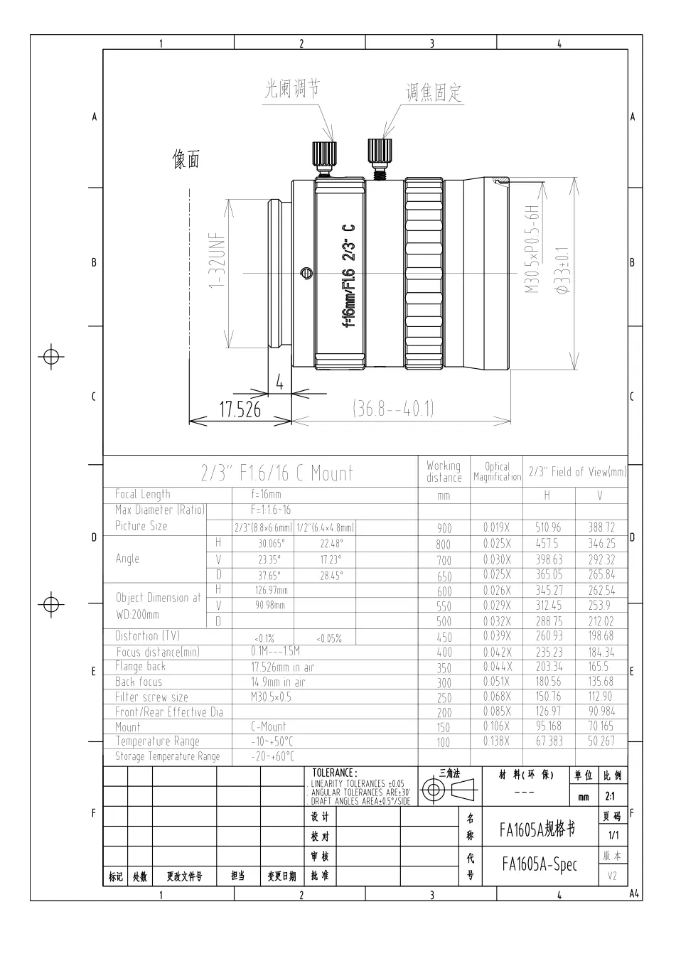FA1605A dimensioned drawing