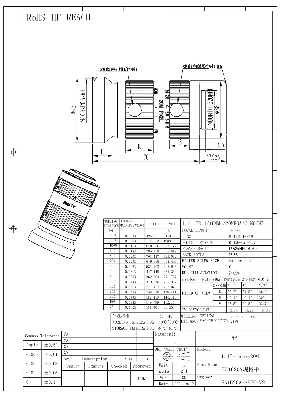 FA1620A dimensioned drawing