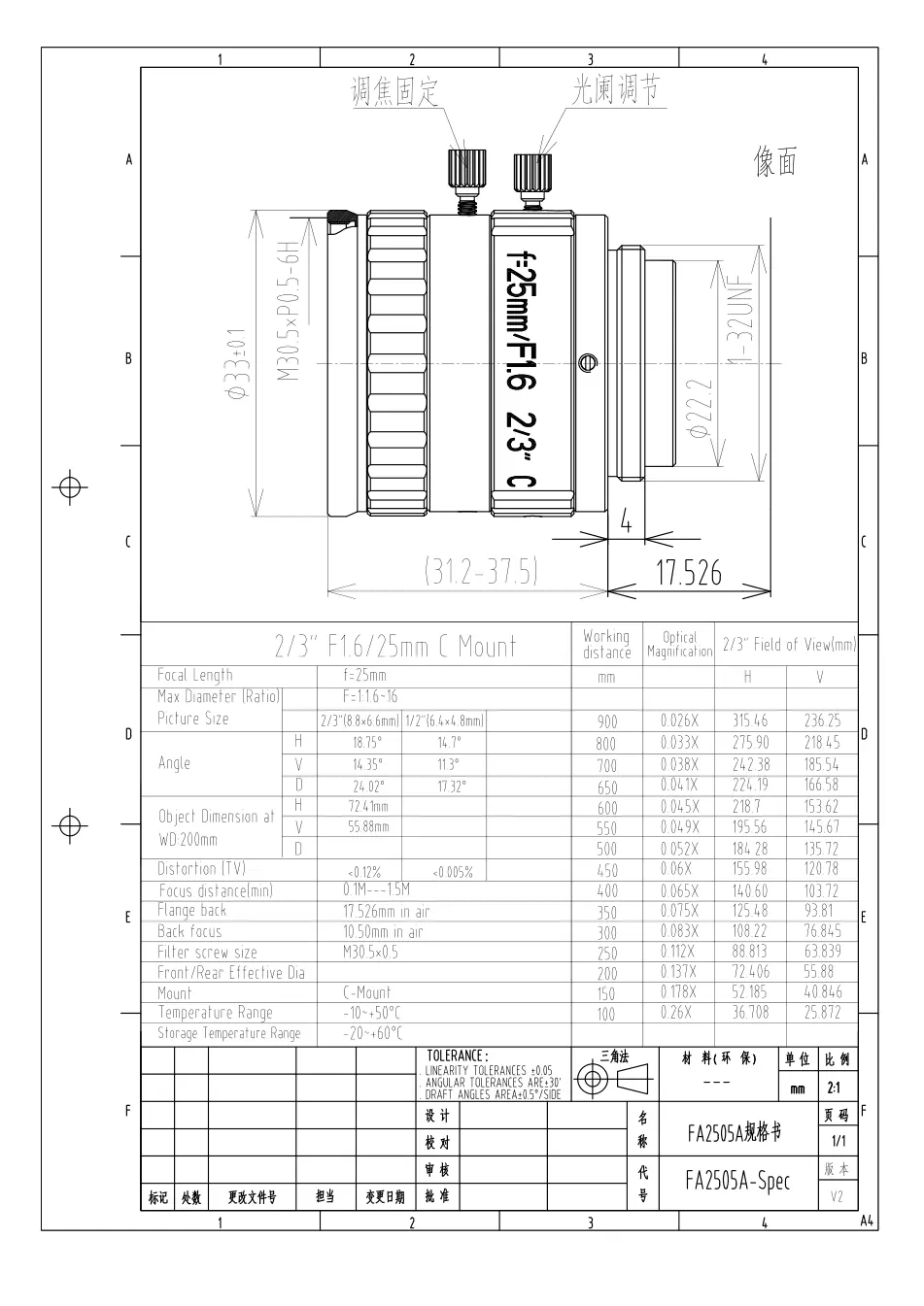 FA2505A dimensioned drawing