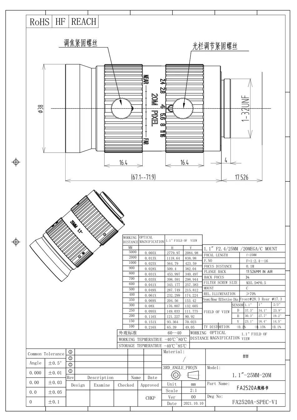 FA2520A dimensioned drawing