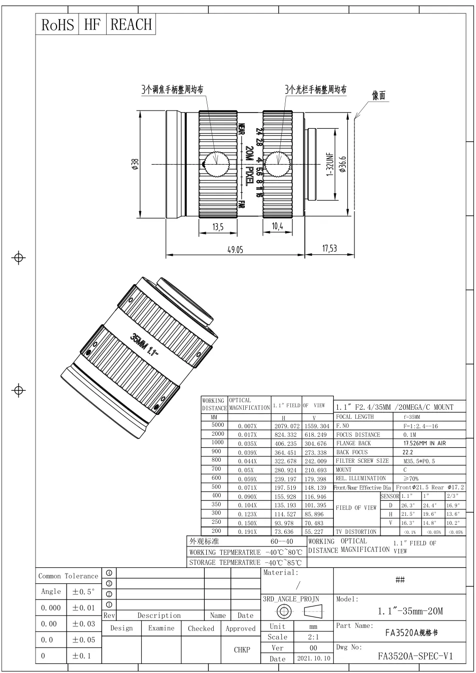 FA3520A dimensioned drawing
