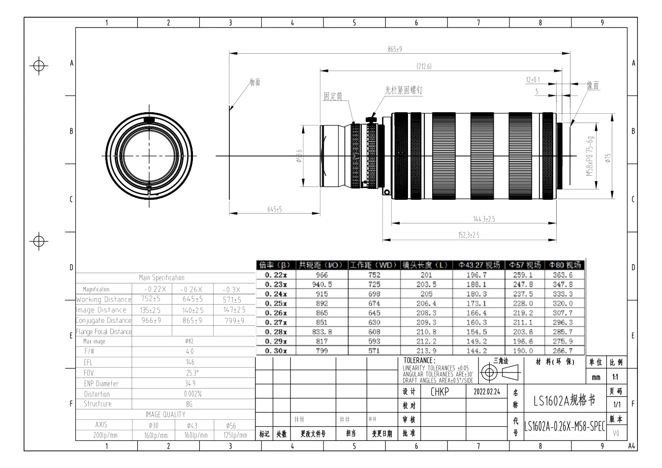 LS1602A dimensioned drawing and specification sheet