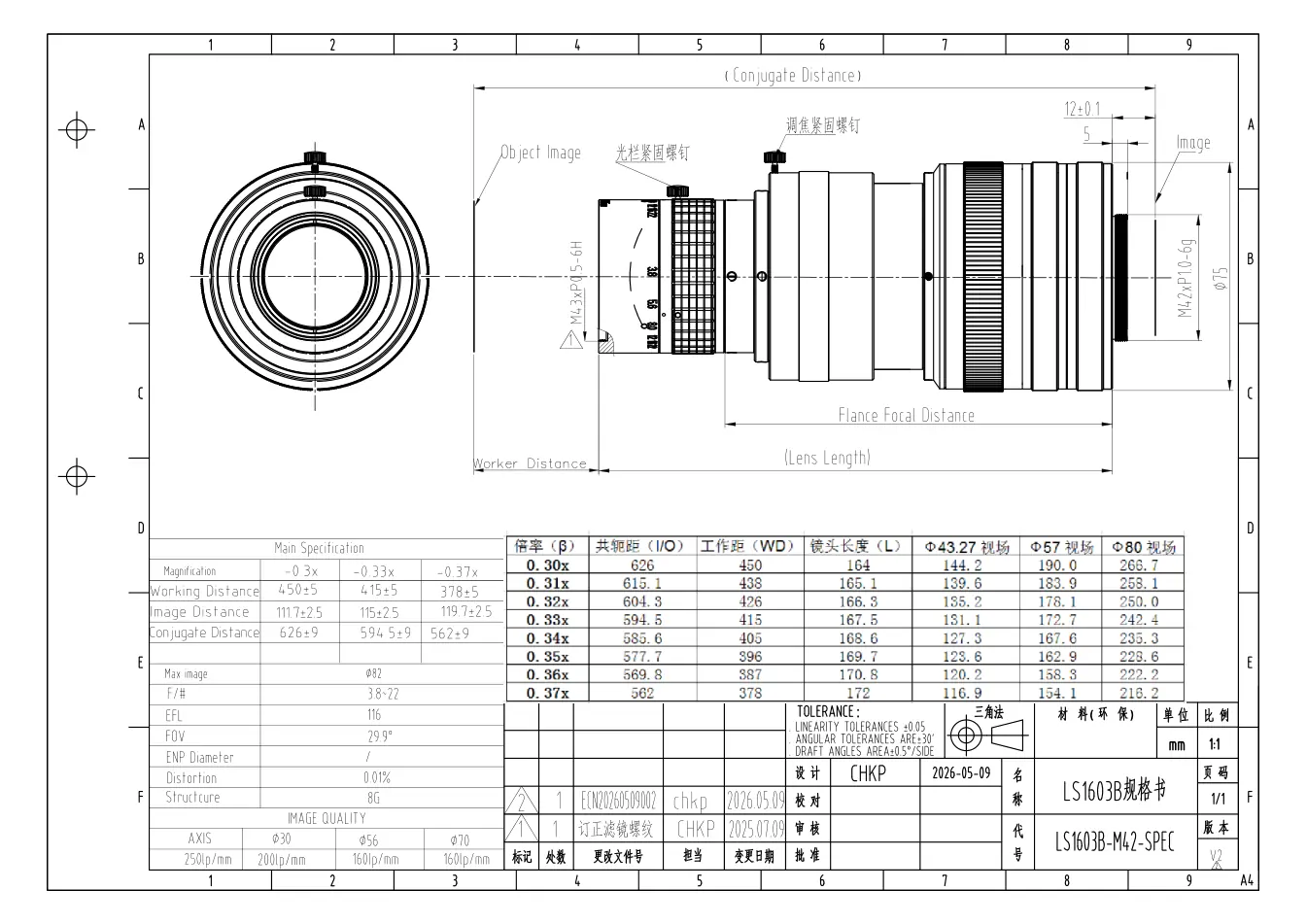 LS1603B dimensioned drawing and specification sheet