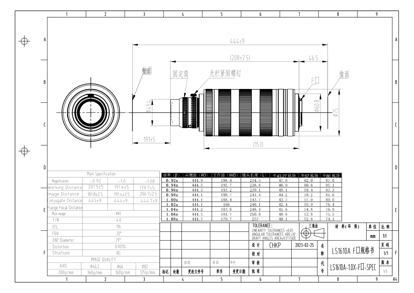 LS1610A dimensioned drawing and specification sheet