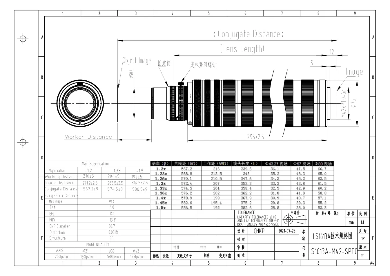 LS1613A dimensioned drawing and specification sheet