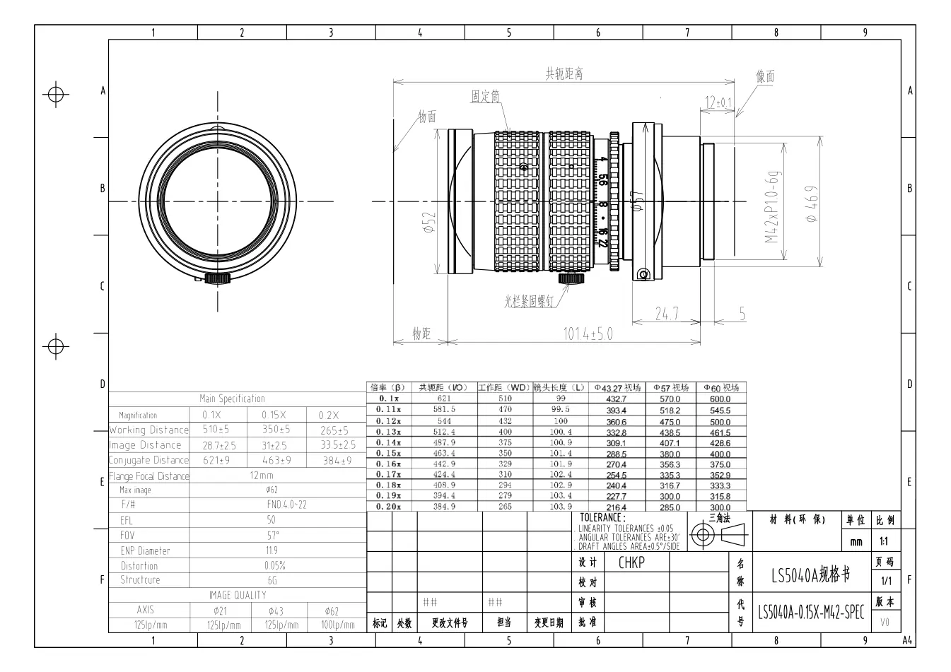 LS5040A-0.15X dimensioned drawing and specification sheet