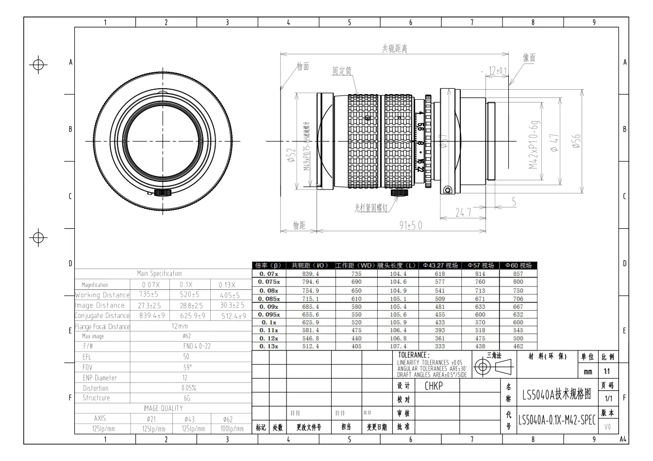 LS5040A-0.1X dimensioned drawing and specification sheet