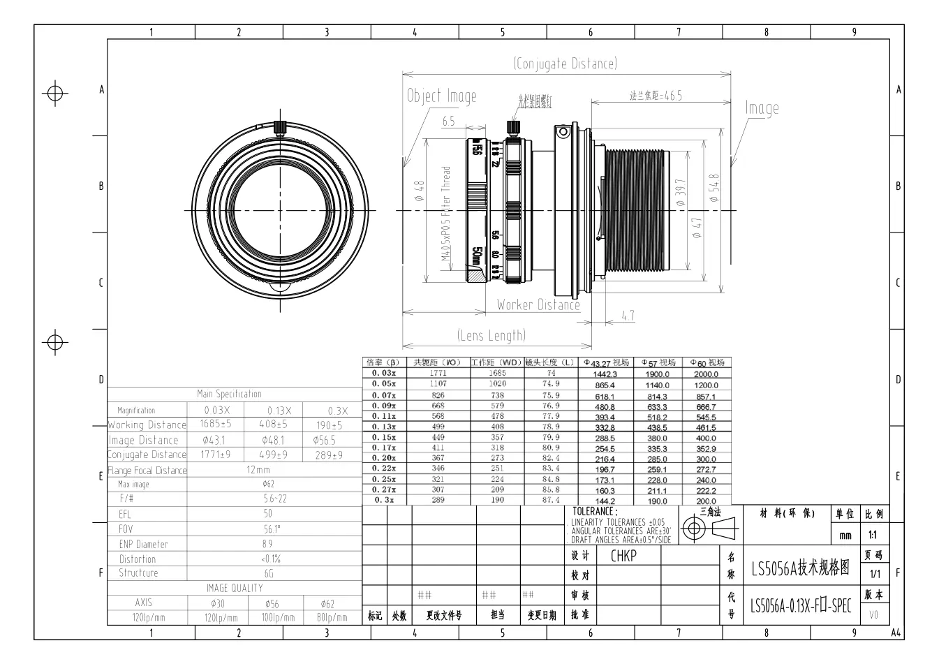 LS5056A-0.13X dimensioned drawing and specification sheet