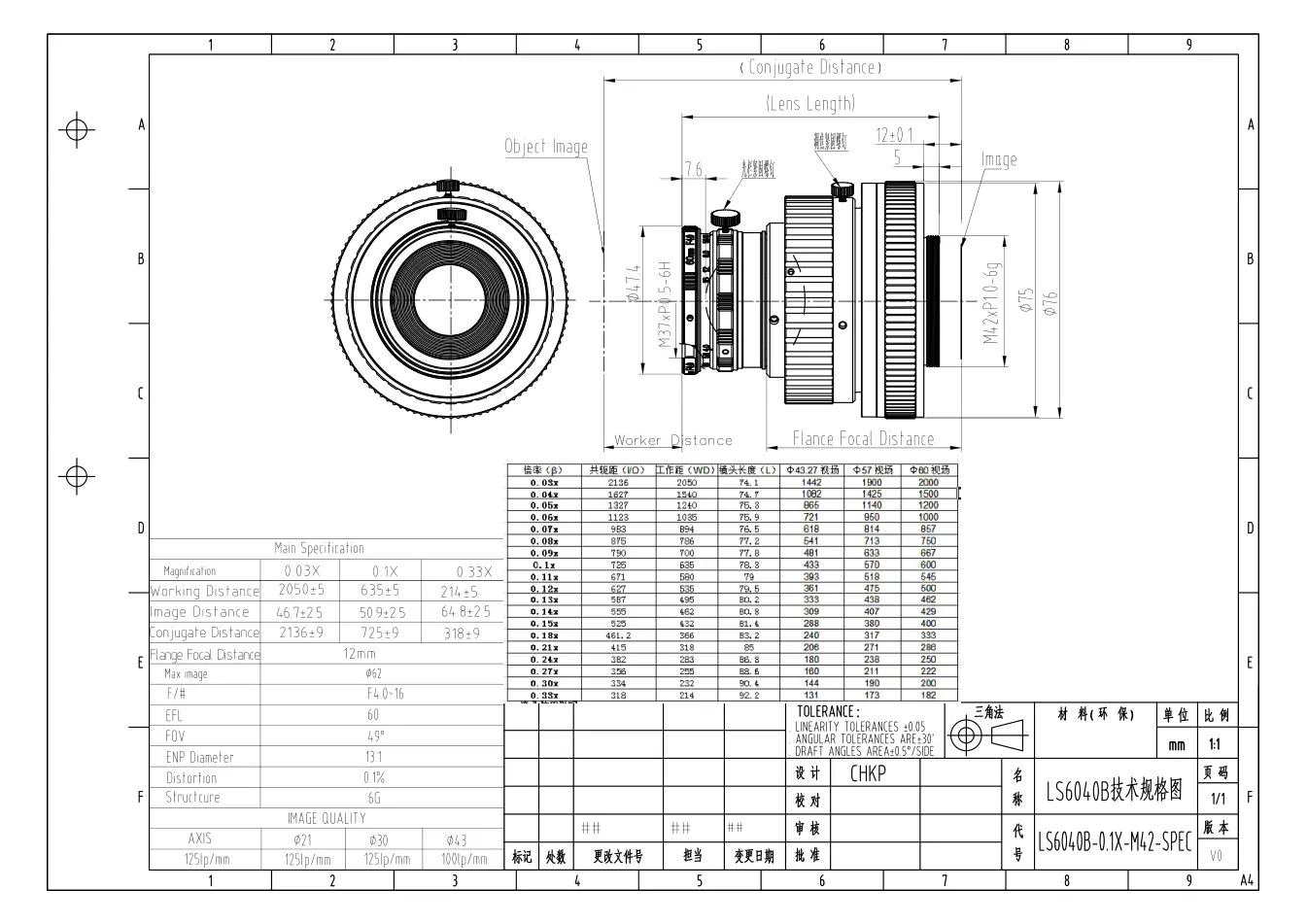 LS6040B-0.1X dimensioned drawing and specification sheet