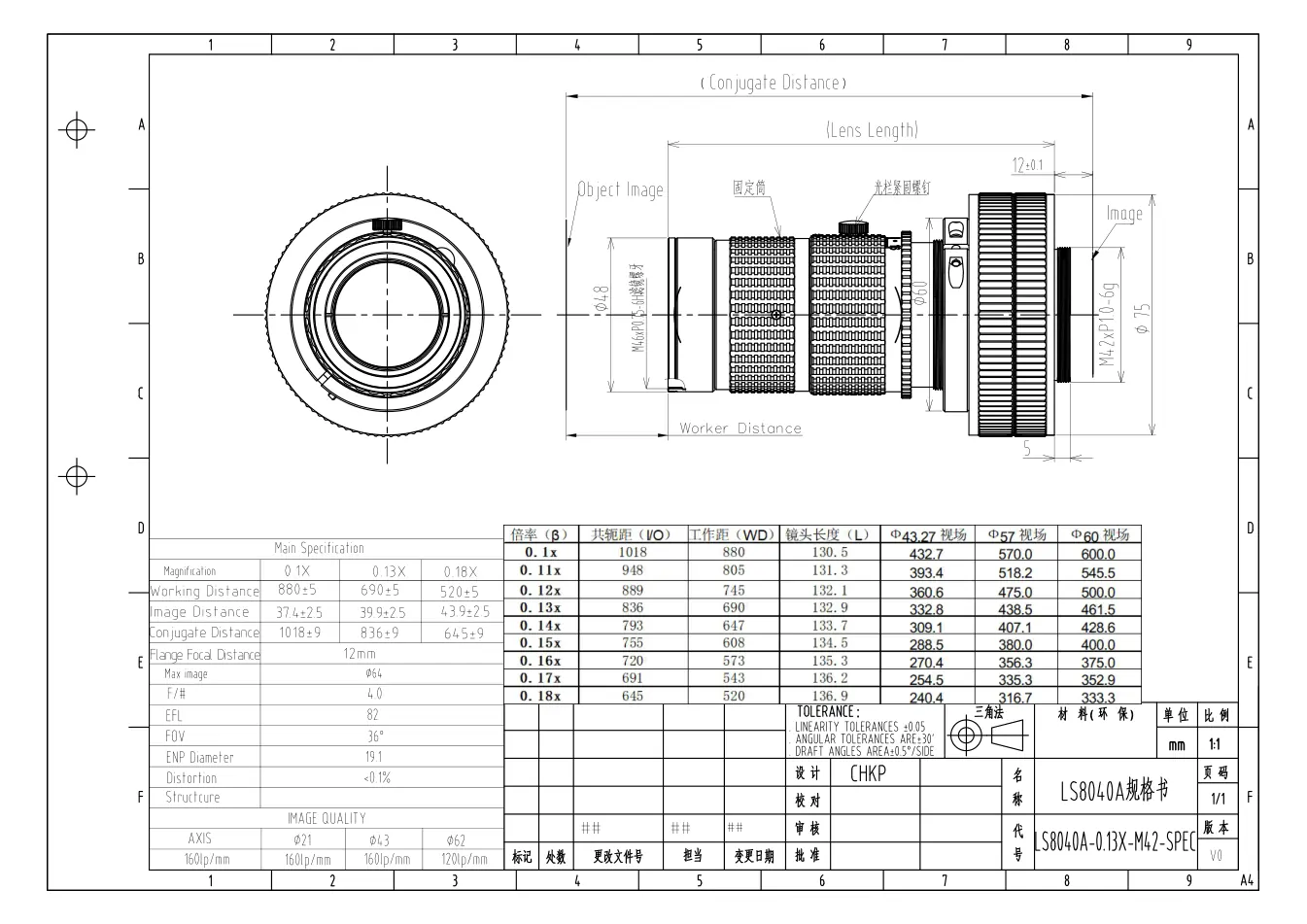 LS8040A-0.13X dimensioned drawing and specification sheet
