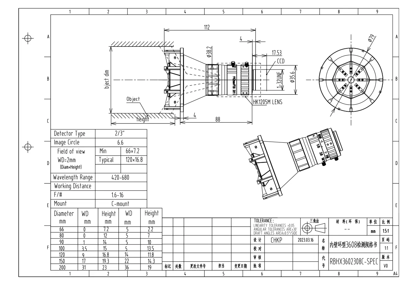 RBHX3602308C dimensioned drawing and specification sheet