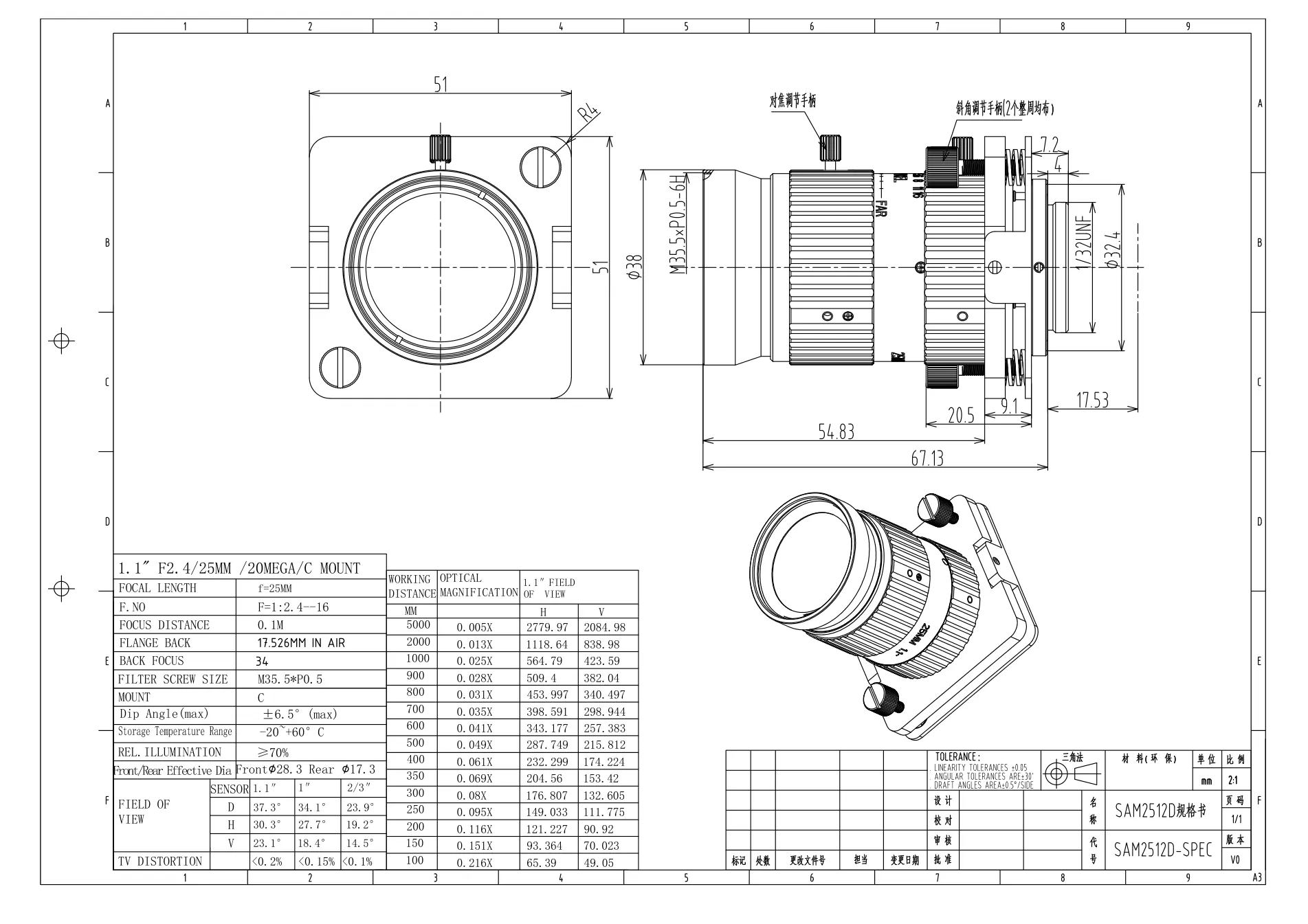 SAM2512D dimensioned drawing and specification sheet